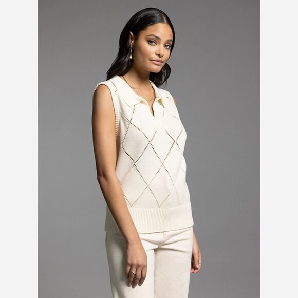 Preppy Cream Polo Sweater Vest Top - Picture 1 of 8